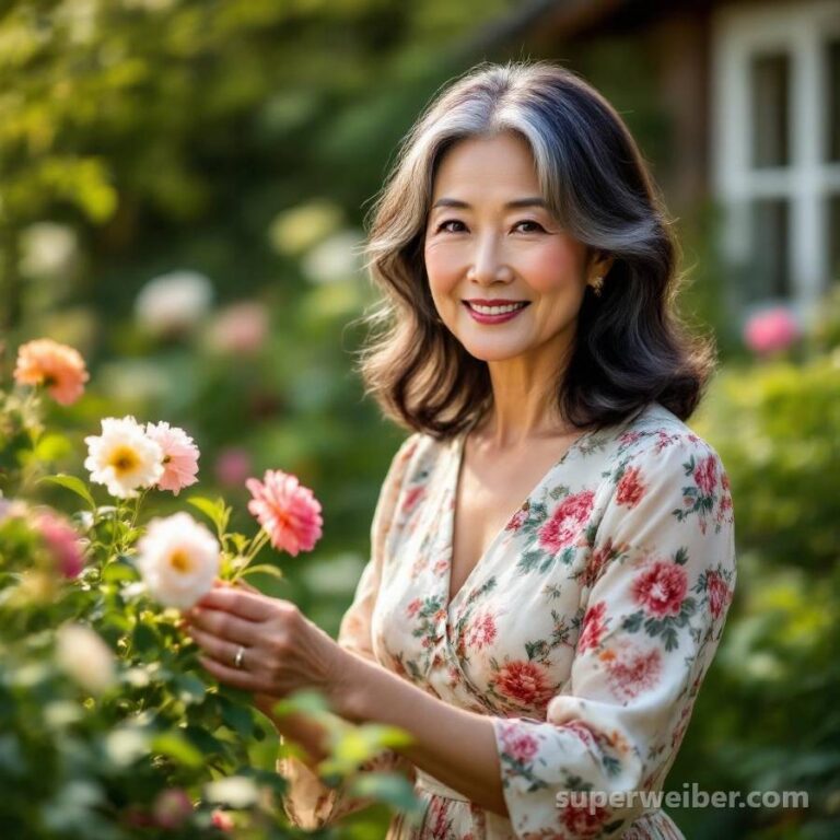 Asiatische Frau 62 im Blumengarten